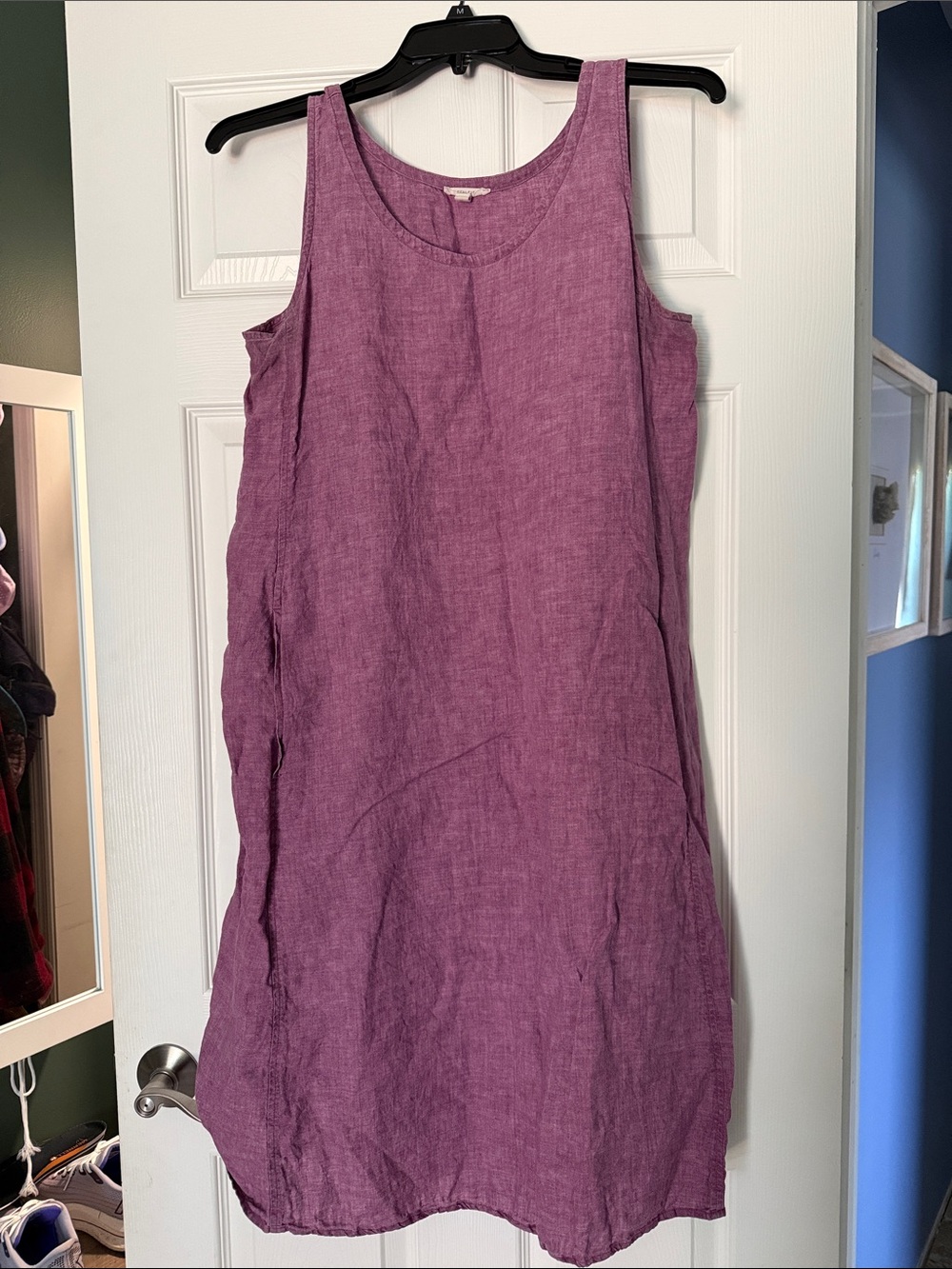 Eileen Fisher Plum Linen Scoop Neck Dress